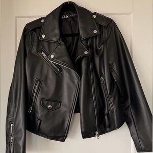 ZARA Faux Leather Biker Jacket – Black (Size XL, fits like oversized M)